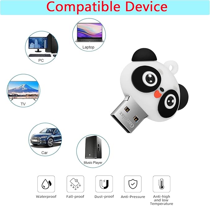 USB Flash Drives,Waterproof Silicone USB2.0 High Speed Thumb Memory Stick Pen Date Storage Pendrive U Disk (64GB,Panda Cat)