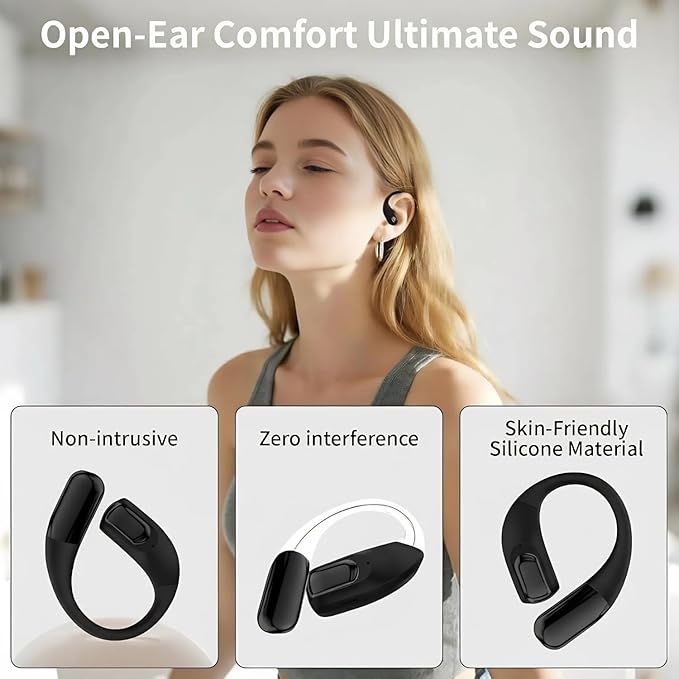 Wireless Earbuds Bluetooth Headphones,Lightweight Earbuds with Ear Hooks,Bluetooth5.4 Wireless Earphones,48H Playtime, IPX4 Waterproof Running Headphones for Gym Black