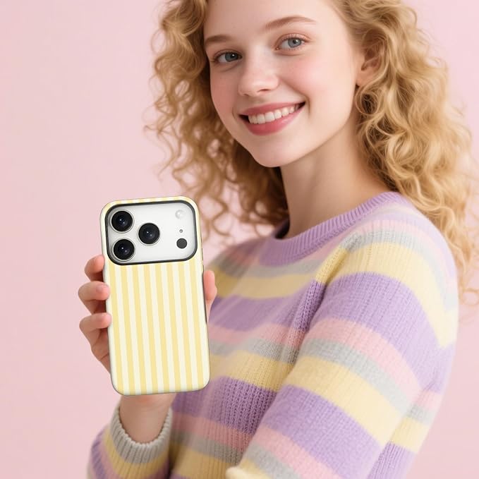 Magnetic for iPhone 17 Pro Max Case Cute Stripes Phone Case, Shockproof Slim TPU and Hard PC Protective Phone Cover Compatible with MagSafe Designed for Women Girls, Pink and White