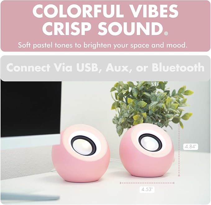 X9 Performance Pink Computer Speakers for Desktop PC with RGB Lighting, Bluetooth, USB, and AUX - Triple Mode Connection, Dual 2.25" Drivers for Work and Play, Bluetooth Desktop Speakers for PC - Pink