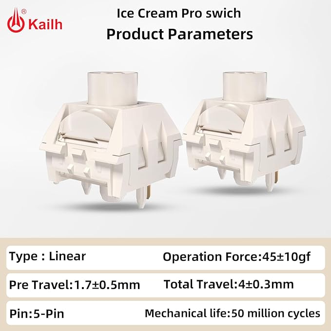 Kailh Box Ice Cream Pro Linear Switch,5-pin RGB SMD 45gf Full POM Material Pre-Lubed Key Switches for Mechanical Gaming Keyboard(Ice Cream PRO,72Pcs)