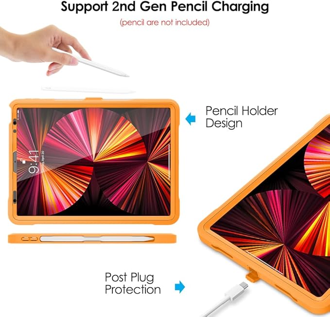 DTTO for iPad Pro 11 inch Case 2022(4th Gen)/2021(3rd Gen), [Screen Protector] Dual Layer Full Body Protection Cover with Pencil Holder, Also Fit iPad Pro 11'' 2020&2018/iPad Air 5/Air 4 - Orange