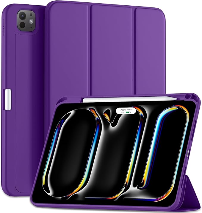 Kidopire New Compatible with iPad Pro 11 Inch Case (M4 2024/M5 2025) with Pencil Holder, Smart Cover with Protective Trifold Stand & Soft TPU Back, Auto Wake/Sleep, Support Pencil Pro, Dark Purple