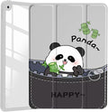 JOYLAND Cute Happy Panda Pattern Case for iPad Pro 11-inch (M4) 2024 5th Generation,Clear Acrylic Hard Back Grey Case with Pencil Holder Trifold Stand Tablet Cover (Model Number:A2836/A2837/A3006)