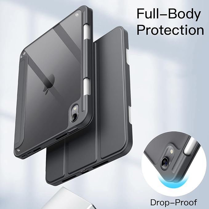 JETech Case for iPad mini (A17 Pro, 2024 Model, 7th Generation) / mini 6 (2021 Model, 6th Generation) with Pencil Holder, Clear Back Shell Slim Stand Tablet Cover, Auto Wake/Sleep (Space Gray)