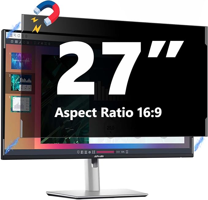 27 Inches Magnetic Computer Privacy Screen Filter | Privacy Shield | Anti Glare | Anti-Blue Light | Eye Protection | Snap On | Widescreen 16:9 Edge-To-Edge Monitor Protector