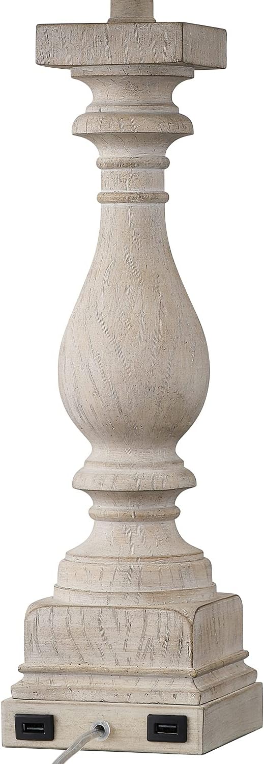 BOBOMOMO 27" Table Lamp with USB C+A Charging Ports Set of 2 Antique Nightstand Lamp for Bedroom Living Room Farmhouse Office Retro Rustic Resin Bedside Desk Lamps Washed White (Blubs not Included)
