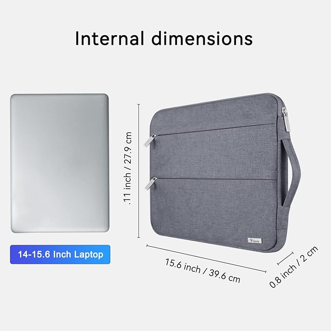 Voova Laptop Sleeve Carrying Case 15.6 16 Inch,Slim Computer Cover Bag Compatible with MacBook Pro 15/16, Dell xps 15,15-16 Inch HP Dell Asus Acer Laptop, Grey