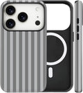Magnetic for iPhone 17 Pro Max Case Cute Stripes Phone Case, Shockproof Slim TPU and Hard PC Protective Phone Cover Compatible with MagSafe Designed for Women Girls, Gray