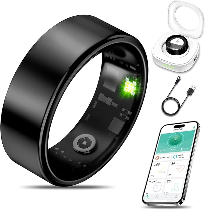 Smart Health Ring for Women Men Fitness Tracker with Heart Rate, Blood Oxygen, Blood Pressure, Sleep Monitoring, Step Counting, IP68 Waterproof for iOS and Android, No APP Fee, Black 7