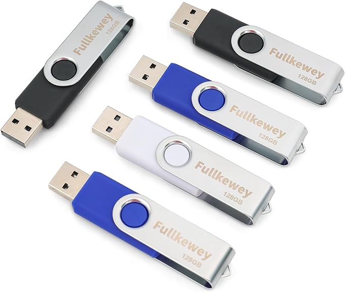 16G/32G/64G/128G Flash Drive, Fullkewey Thumb Drive 2.0, High Speed Memory Stick, USB Drive, Rotated Design, Black/Blue/White (Blue, 32, GB)