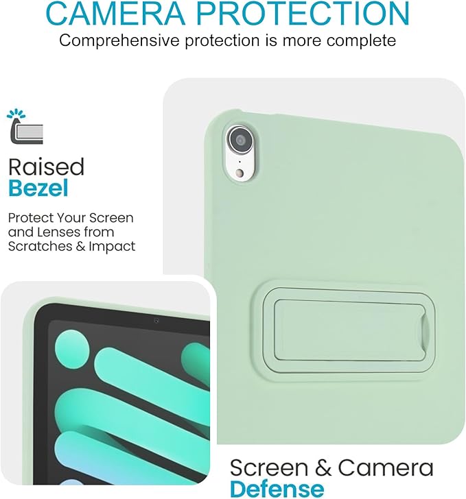 Case for iPad mini 7th & 6th Gen with Kickstand, Soft TPU + Hard PC Ultimate Delicate Touch Feeling Shockproof Protective Back Cover for iPad mini 7th 6th Women Men, Mintgreen