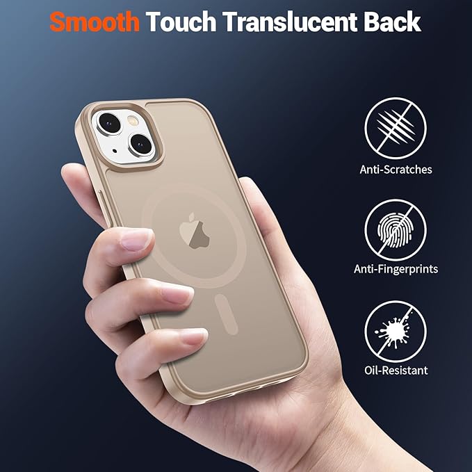 SUPFINE Magnetic for iPhone 15 Plus Case & iPhone 14 Plus Case(Compatible with MagSafe)(Military Grade Drop Protection) Translucent Shockproof Phone Cover,Desert Gold