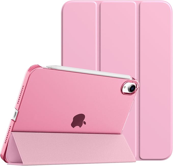 TiMOVO Case for iPad mini 7 A17 Pro 8.3-inch 2024, iPad mini 6th Generation Case, Slim Translucent Hard Back Folio Cover Support Touch ID & Apple Pencil Charging, Auto Wake/Sleep, Flowers Pink