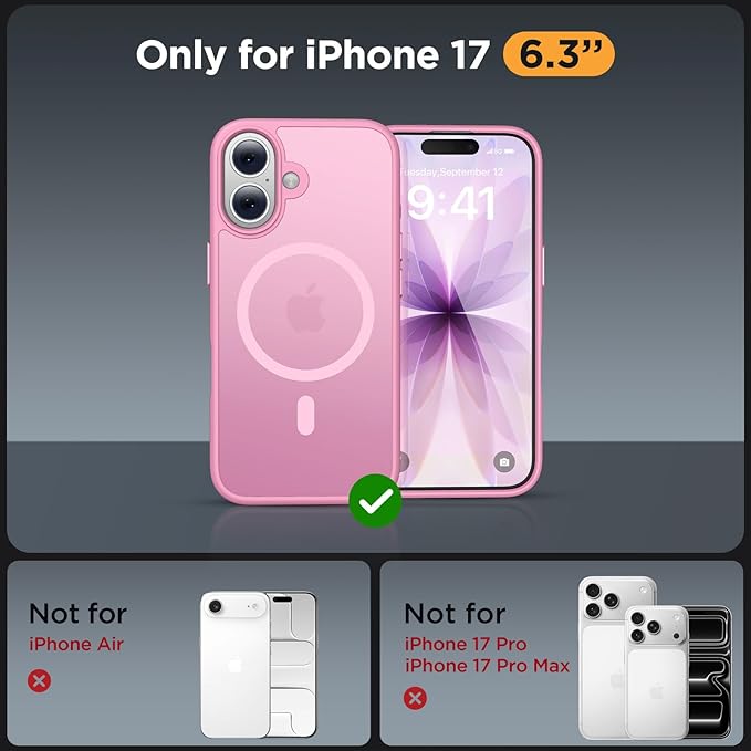 Miracase Magnetic for iPhone 17 Case (Compatible with MagSafe) with Screen Protector Military-Grade Protection, Anti-Fingerprint Translucent Matte Phone Cover for iPhone 17 6.3 inch, Light Pink