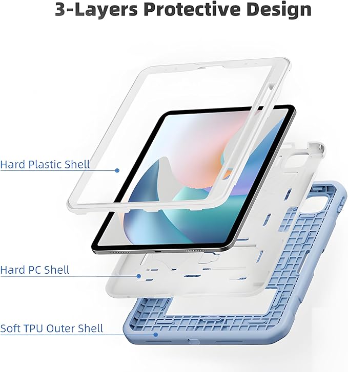 TSQQST Case for iPad Pro 11 Inch 4th/3rd/2nd/1st Generation 2022 2021 2020 2018 with Pencil Holder | Rugged Kids Case with Stand for iPad Pro 11-Ice Blue