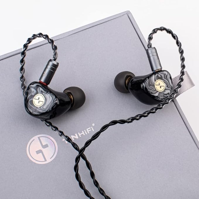 TINHIFI T3 Plus 10mm LCP Dynamic Driver IEM, HiFi Wired Earbuds with Balanced Sound & Deep Bass, 3D Printed Marble Texture Shell, Detachable 2Pin Silver-Plated Cable for Musician Audiophile