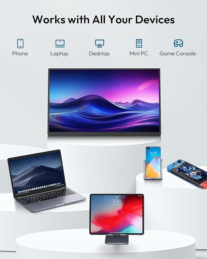MESWAO 24 Inch Portable Monitor 120Hz FHD IPS Laptop Screen Extender, Large Travel Monitor with NO-Tipping 180° Stand & VESA, HDMI USB-C Second Screen for MacBook PC Home Office Gaming