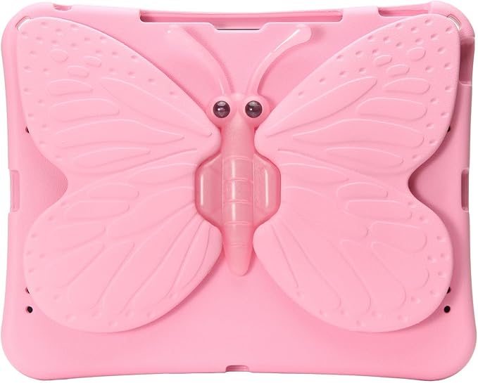 Butterfly Kids Case for iPad Air 13 Inch M3/M2 (2025/2024), iPad Pro 13 M5/M4 (2025/2024), iPad Pro 12.9 (2022/2021/2020/2018), 3D Cartoon EVA Foam Shockproof Stand Cover for Girls - Pink