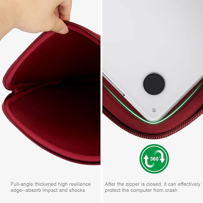 Arvok 13 13.3 14 Inch Laptop Sleeve Case for MacBook Pro/MacBook Air 13-14 inch, Water-Resistant Notebook Chromebook Computer Pouch, Carrying Bag Cover for HP/Dell/Lenovo/Asus/Acer, Wine Red