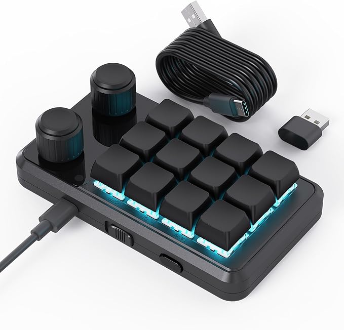 MOSHOU One-Handed Macro Mechanical Keyboard, 12-Keys Gaming Tactile Keyboard Fully Programmable Knobs Keys OSU Macro Pad Hotswap Keypad with RGB for Game PC Accessories (Black)