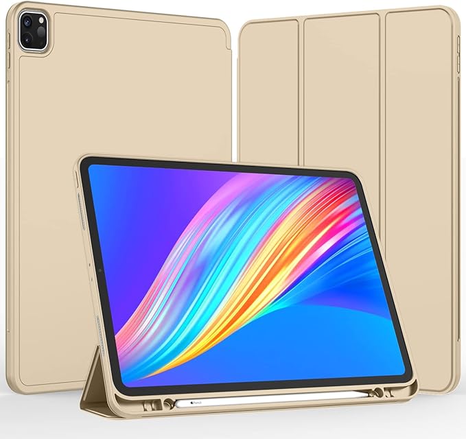 iMieet Case for iPad Pro 11 Inch (M5) 2025 /(M4) 2024 5th Gen, Trifold Stand Smart Cover with Pencil Holder and Soft TPU Back, Auto Wake/Sleep (Champagne Gold)
