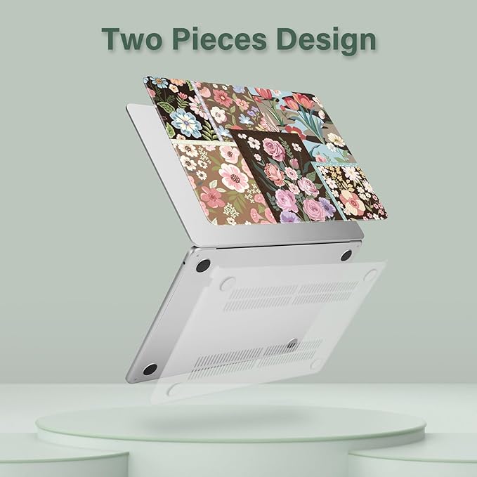MOSISO Compatible with MacBook Air 13 inch Case M5 2026 M4 2025 M3 M2 2024-2022 A3449 A3240 A3113 A2681, Spliced Flowers Hard Shell&Keyboard Cover&Screen Film for MacBook Air 13.6 inch Case, Brown