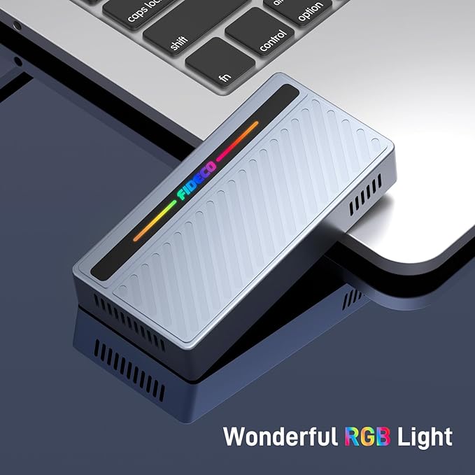 FIDECO 40Gbps M.2 NVMe SSD Enclosure, M.2 NVMe to USB Adapter with RGB Light, USB4 SSD Reader Compatible with Thunderbolt 4/3, USB4/3.2/3.1/3.0, Support UASP & Trim