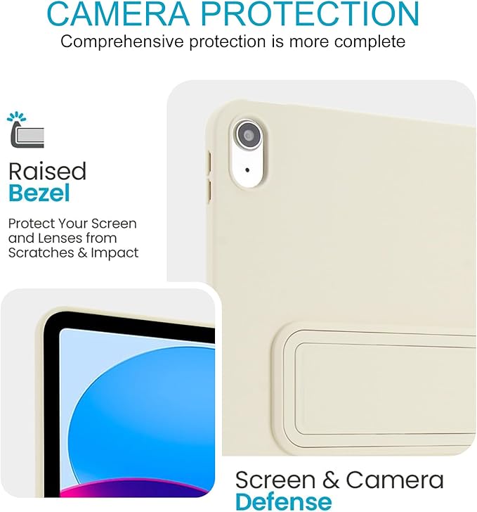 Shockproof Case for iPad 10th/11th Gen, TPU & Hard PC Back Cover with Kickstand Feature Screen & Camera Defense Cleaning Cloth + Stylus Included for iPad 11th 10th Gen, Beige