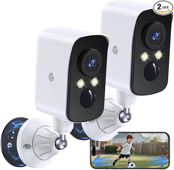 360° View Wireless Outdoor Security Camera, No Subscription Free 7-Day Cloud/SD, Pan, AI Detection, Magnetic, Battery Powered, 2.4G WiFi, 2K, Night Vision, 2-Way Talk, Home Security, IP65