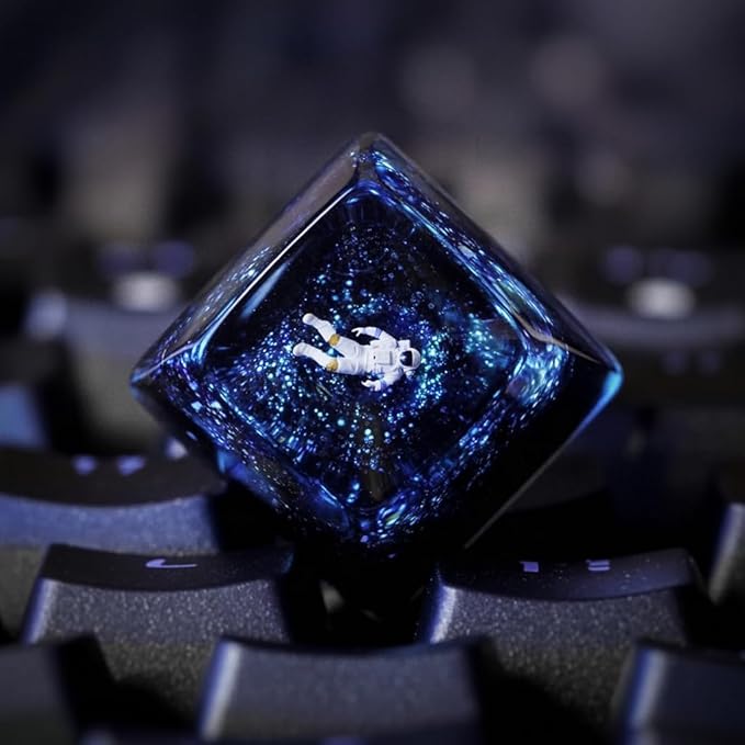 Cool Blue Galaxy Astronaut Artisan Keycap R1 SA Profile Custom Astronauts Keycaps 1U ESC Handmade Resin Gaming Space Explorer Key Cap Cherry MX Switch Compatible Mechanical Keyboard Space Lover Gift