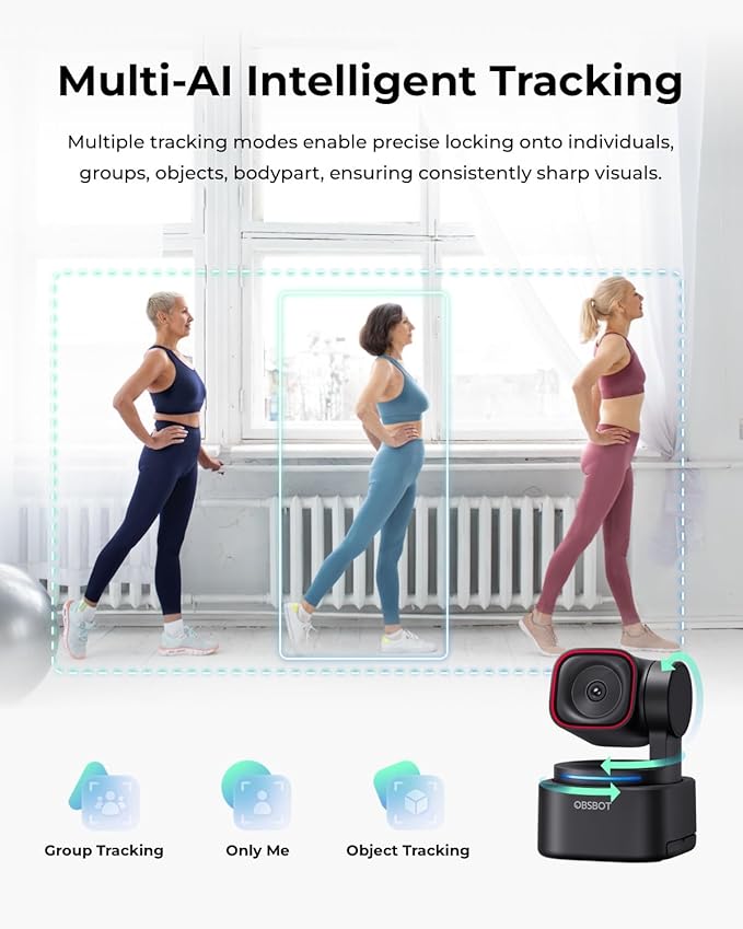 OBSBOT Tiny 3 Lite AI-Powered Spatial Audio 4K Webcam, 1/2" Sensor Tri-Mic Voice Control Gesture Control HDR Webcam for PC Laptop Zoom Meeting, W Smart Remote 2