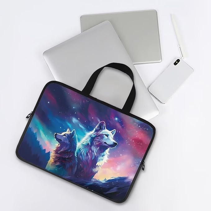 Galaxy Wolves Laptop Sleeve for Women, 10 Inch Laptop Sleeve with Handle Protective Travel Carrying Case for 10-17 Inch Computer, Notebook, Chromebook, Tablet Bag