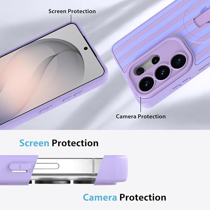 KANGHAR Compatible with Samsung Galaxy S26 Ultra Case, Support for MagSafe, Silicone Stripes Cute Pattern, Wristband Kickstand Camera Protection Soft Slim Cover for Girls Women -Purple
