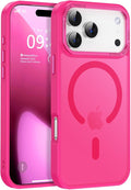 Newfuture Magnetic for iPhone 17 Pro Max Case [Compatible with Magsafe] [Military Grade Drop Protection] Translucent Matte Anti-Scratch Shockproof Protective Phone Cover Armbands 6.9 Inch, Hot Pink