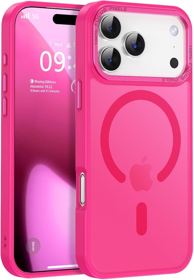 Newfuture Magnetic for iPhone 17 Pro Max Case [Compatible with Magsafe] [Military Grade Drop Protection] Translucent Matte Anti-Scratch Shockproof Protective Phone Cover Armbands 6.9 Inch, Hot Pink