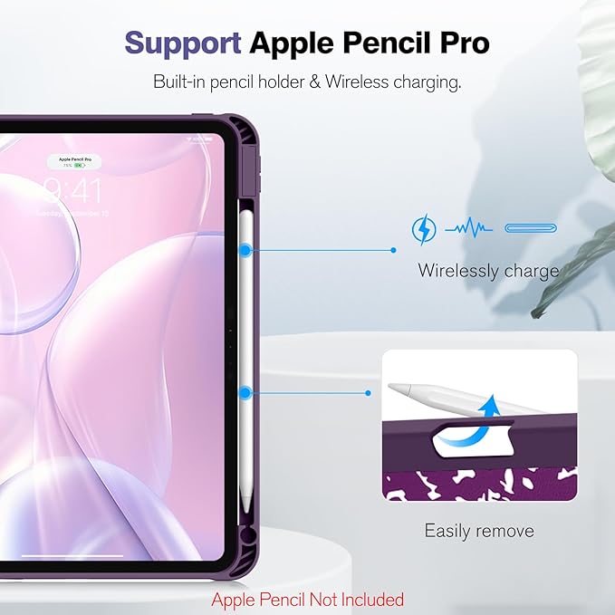 Fintie SlimShell Case for iPad Pro 11-inch (M5) 2025 / (M4) 2024 - [Built-in Pencil Holder] Soft Flexible TPU Protective Stand Back Cover, Composition Book Purple