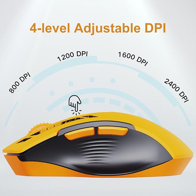 Uineer Wireless Mouse,Upgraded 2.4GHz Rechargeable (Battery Level Visible) Ergonomic Computer Mouse,4 Levels DPI, Wireless Mice for Laptop Computer(Yellow)