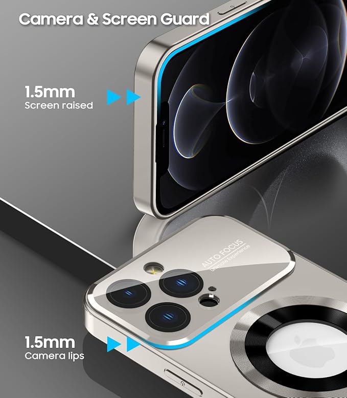 MAKAVO Magnetic for iPhone 12 Pro Case, Compatible with MagSafe, Built-in Camera Lens Protector, Logo View, Military Grade Drop Proof Phone Case Cover, Titanium Gray