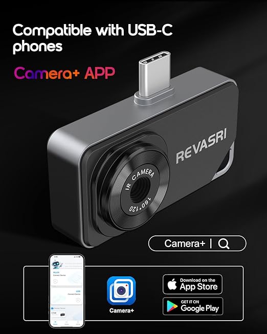 REVASRI Thermal Camera for iPhone and Android, 320×240 Super IR Resolution Thermal Imaging Camera, -4℉ to 842℉ Temp Range, Compatible with USB-C iOS & Android Device
