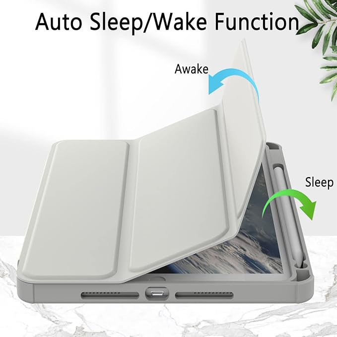 Case for iPad 9th / 8th / 7th Generation (2021/2020 / 2019), for iPad 10.2 Inch Case with Pencil Holder, Stand Tablet Clear Back Cover, Auto Sleep/Wake - Grey White