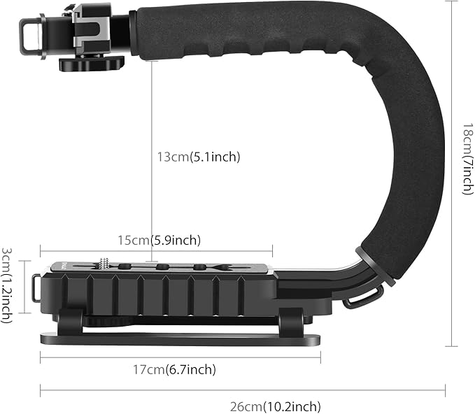 PULUZ Video Action Handheld Stabilizer, U/C Shape Video Action Stabilizing Handle Grip with Cold-Shoe Mount for All Camera Action Camera Camcorder and Smartphones
