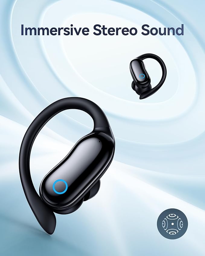 GNMN Active Noise Cancelling Ear Buds AI Translation Wireless Earbuds 96hrs Playback Bluetooth Headphones Dual Battery Display Stereo Bass Earphones with Earhooks Microphone for Sports/Runing/Workout