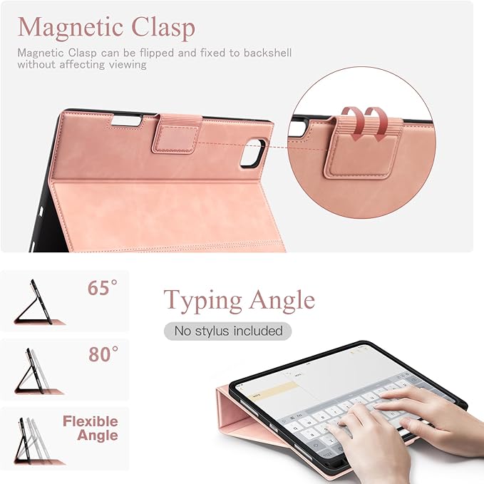 Antbox for iPad Pro 11 Inch Case M5 2025/M4 2024, Premium Vegan Leather, Supports Pencil Pro and Pencil (USB-C), Auto Sleep/Wake Function, Built-in Pencil Holder (Pink)