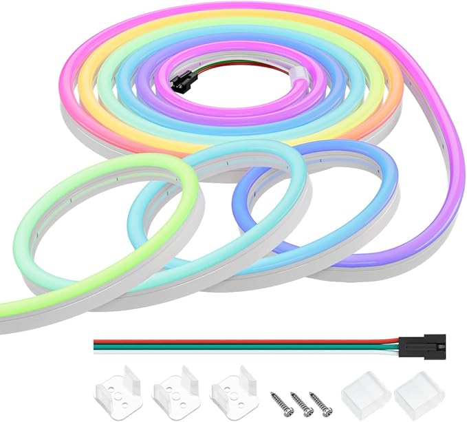 BTF-LIGHTING WS2811 IC RGB Chasing Color Neon Light 16.4FT DC24V 90IC 108LED/m T0817 IP67 Waterproof Flexible Addressable Rope LED Strip for Wall Bedroom Indoor DIY Decor (No Adapter or Controller)