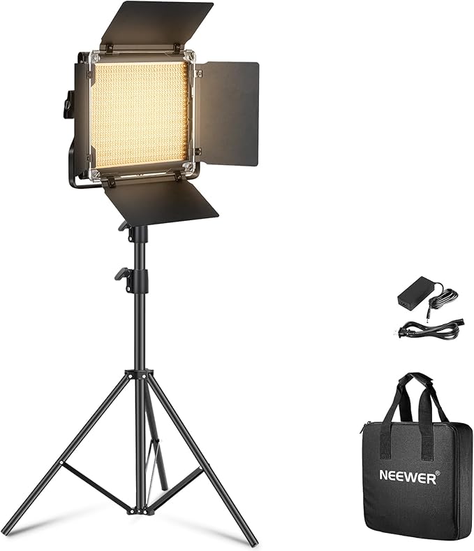 NEEWER Bi Color LED Studio Light with Tripod Stand Barndoors, Video Panel Key Lighting for Video Recording Streaming Photoshoot Photography, 660 LEDs 3200K-5600K 3300lx/1m Dimmable CRI96+, NL660