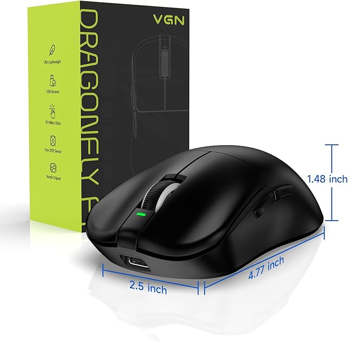 VGN Dragonfly F1 MOBA Wireless Gaming Mouse, 55g Ultralight, PAW3395 26K DPI Optical Sensor, Optimized Tactile Click Feel, Anti-Slip Silver Coating Grip, 4000Hz Polling Supported, Esports Mouse, Black