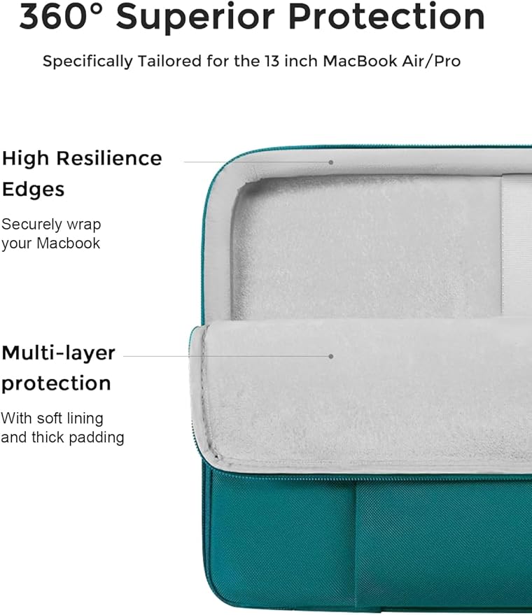 DOMISO 13 inch Laptop Sleeve Water Resistant Shockproof Protective Computer Bag for MacBook Air 13 M4 M3 M2,MacBook Pro M2 M1,iPad Air/Pro,13 inch Dell,Lenovo, HP,Asus with Accesory Bag,Turquoise
