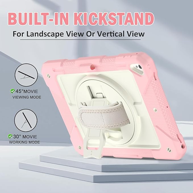 BMOUO Case for iPad 6th/5th Generation Case (9.7 inch, 2018/2017), 360°Rotating Stand, Hand/Shoulder Strap Shockproof iPad 9.7” Case for iPad Air 2, Pink