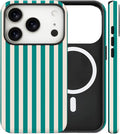 Magnetic for iPhone 17 Pro Case Cute Stripes Phone Case, Shockproof Slim TPU and Hard PC Protective Phone Cover Compatible with MagSafe Designed for Women Girls, Emerald Green